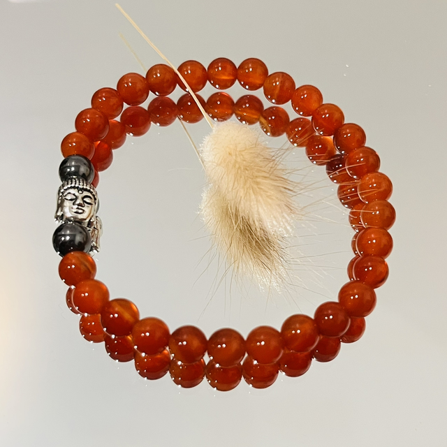 Cornaline rouge et Hématite 6 mm