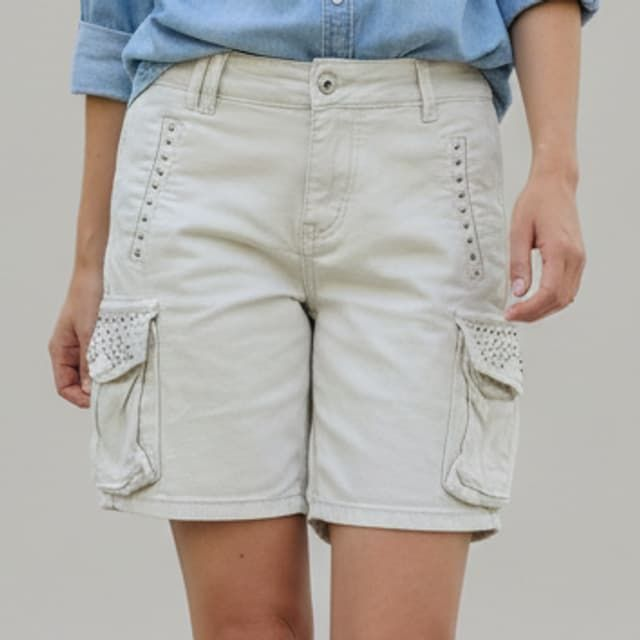 Short Place du Jour Cargo Beige - Bermuda Femme à Poches