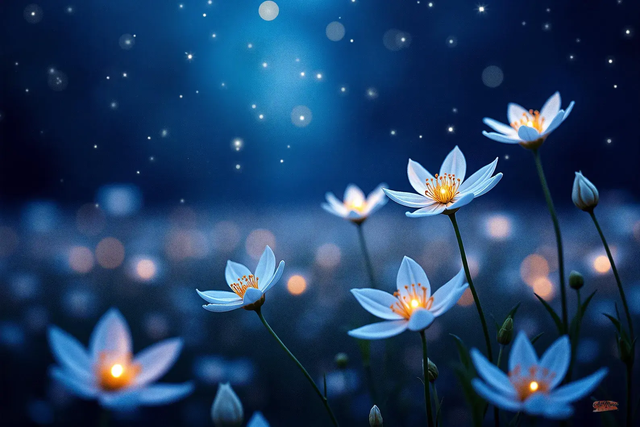 Jardin Nocturne Enchanté 🌙 | Toile &amp; Poster Fleurs de Lune – Art Céleste &amp; Magique ✨