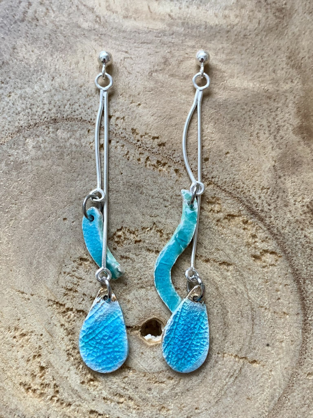 Pièces uniques : Boucles d'oreilles en argent pur émaillé