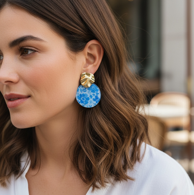 Boucle ronde en résine  fleuri