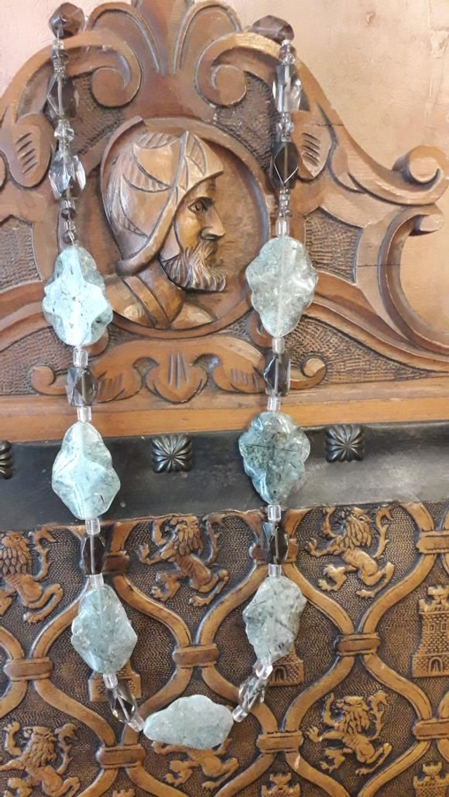 Sautoir quartz tourmaline, quartz fumé, quartz rutile, argent 925