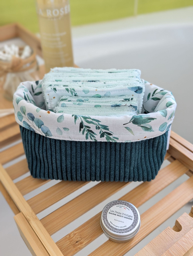 Ensemble panier avec lots de 8 lingettes et de 8 carrés visage - Aqua