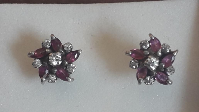 Boucles d'oreilles rubis, zirconiums, argent 925 