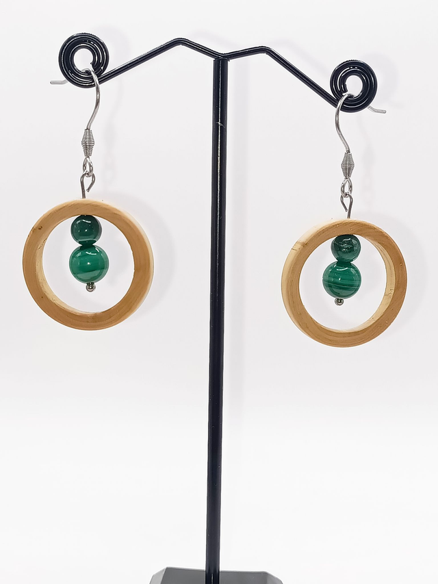 Boucles d'Oreilles Buis Malachite Duo