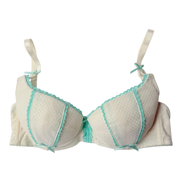 Butter yellow/cream + teal trim Japanese Bra UK 32A  