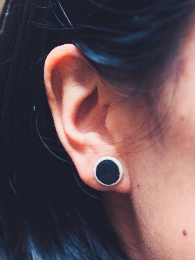 Black Minimalist Porcelain Earrings | Ceramic Ear Studs, Black & White, handcrafted, 925 sterling silver/silverplated Ear studs