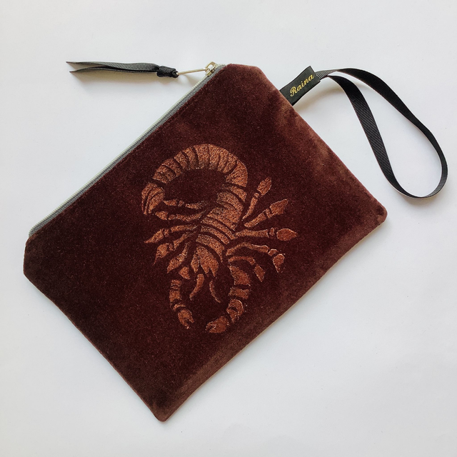 Chocolate Brown Scorpio velvet Zip-Up Pouch 