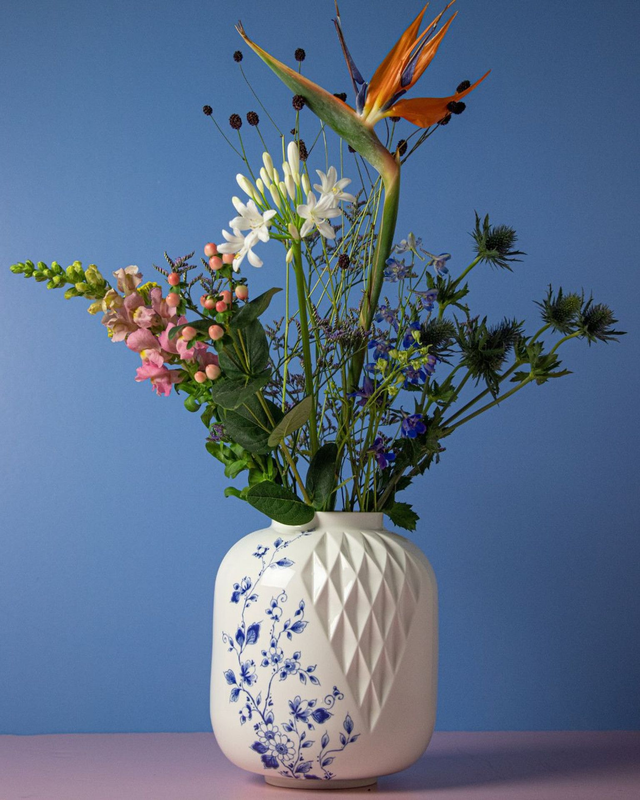 Heinen Delfts Blauw Blauw Vouw vaas XL