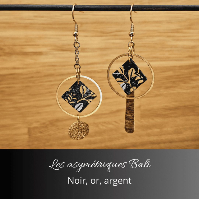 Boucles d'oreilles asymétriques Bali - Noir