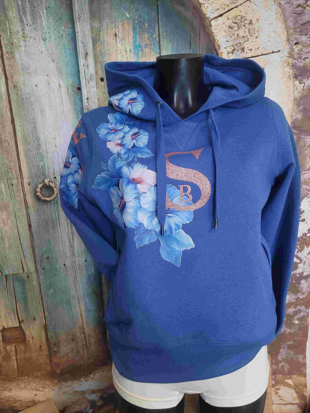 SWEAT FEMME BLEU FLEURI (A135) 
