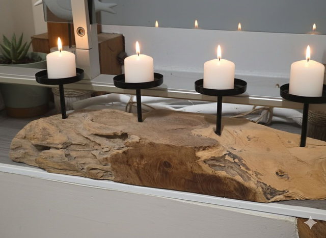 Chandelier 4 bougeoir photophore en teck