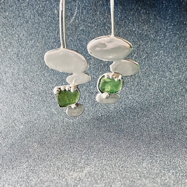 Boucles d’oreilles Galets polis et verres de plage