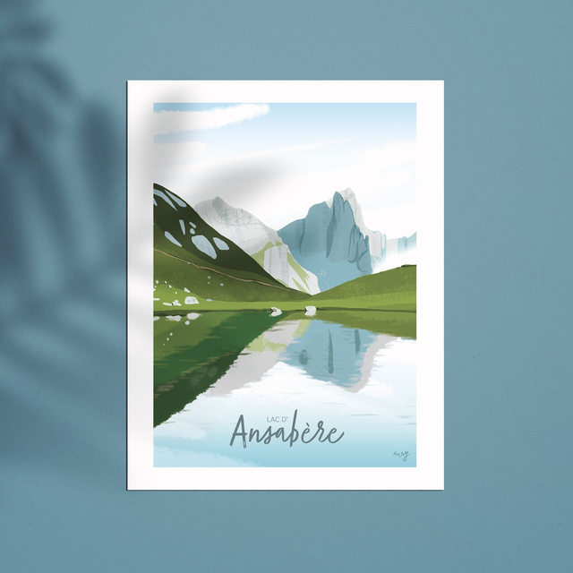Affiche Lac d&#039;Ansabère, Lescun, Béarn 30x40