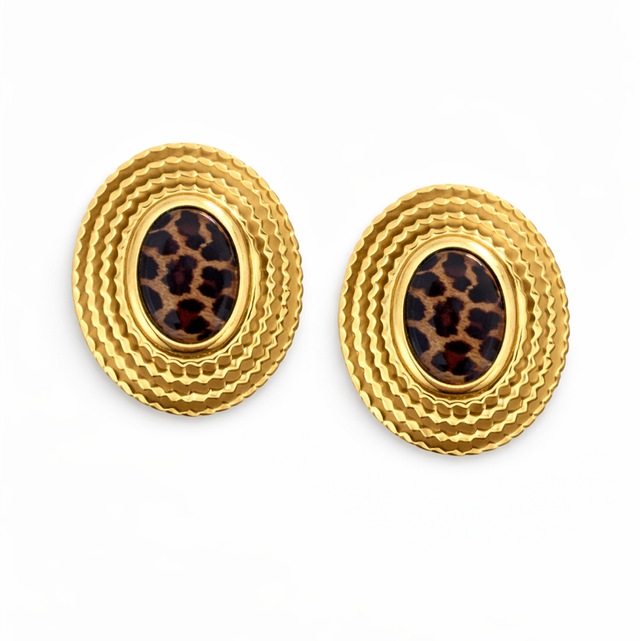 Pendientes acero dorado animal print 
