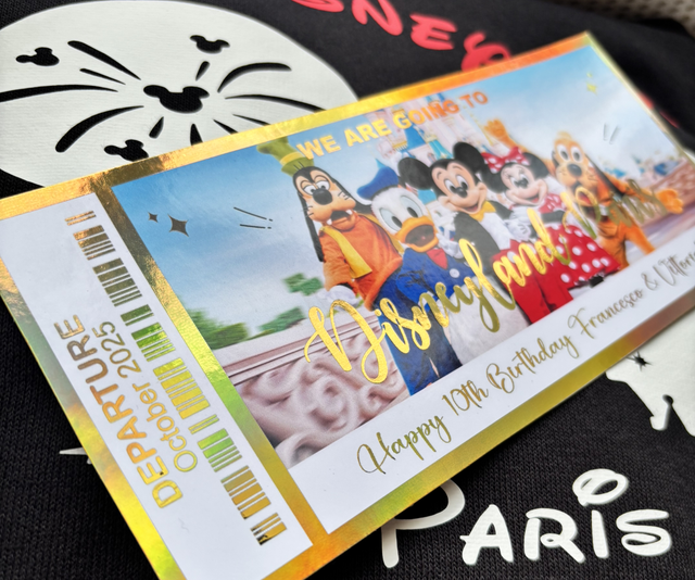 Disneyland Mickey and friends delux gold foil ticket