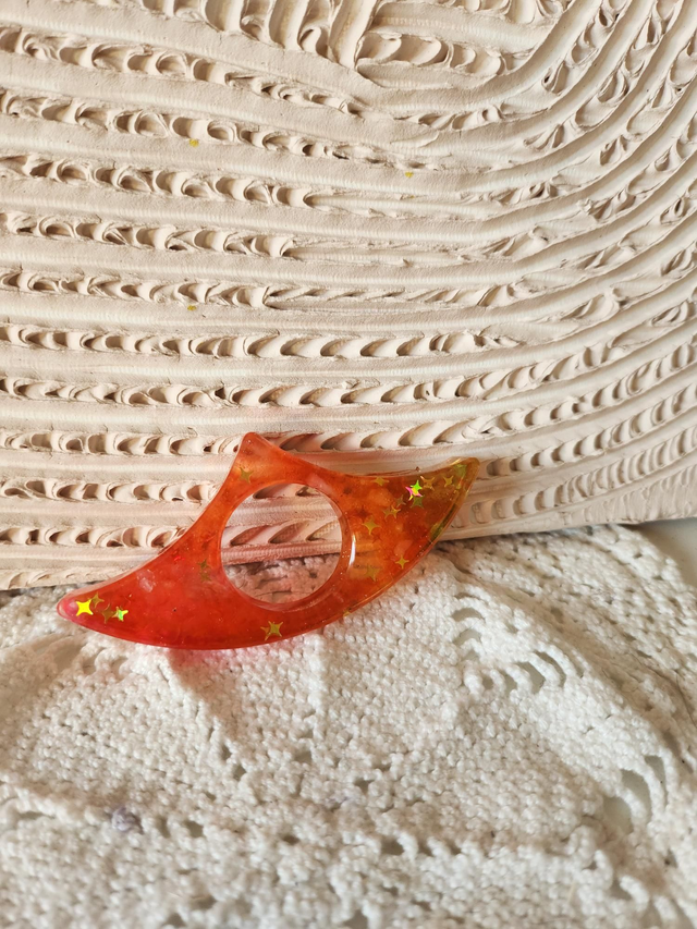 Bague de lecture résine orange étoiles dorées