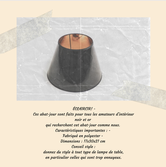 Abat-jour HV - Noir/Or - 17x30x21cm