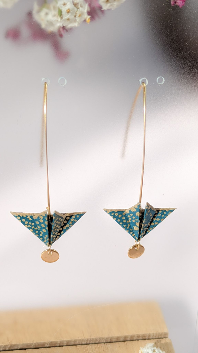 Boucles d'oreilles Balancelle "Parapluie" Vert points