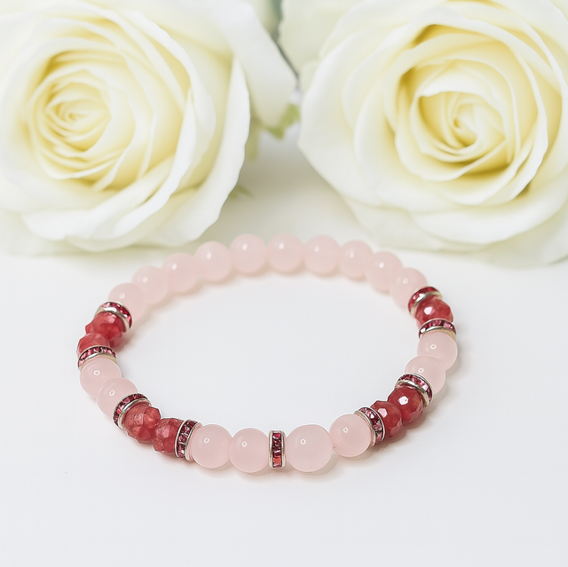 Blush Harmony Armband – Rozenkwarts & Fuchsia Kristal
