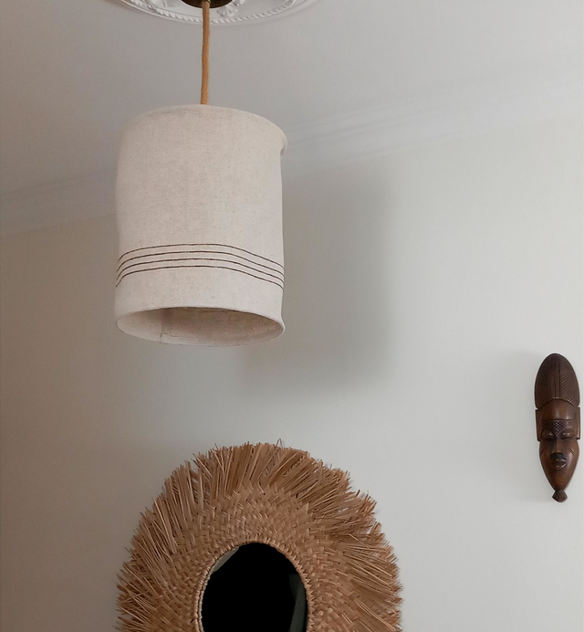 Abat-jour suspension en chanvre peint à la main diamètre 25 cm