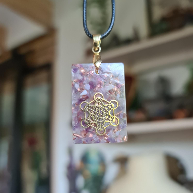 Médaillon carré Métatron or Améthyste 