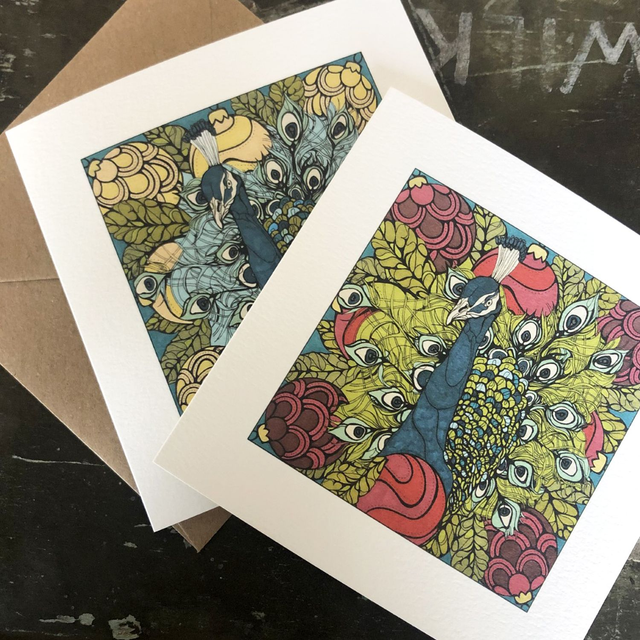 Card - Christmas - pack of 6 – peacock  - 2 different designs (no text)