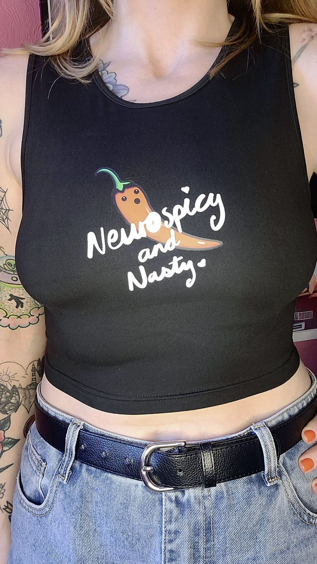 Neurospicy and Nasty Crop Top – Alt Humour Black Vest for Neurodivergent | S - XL