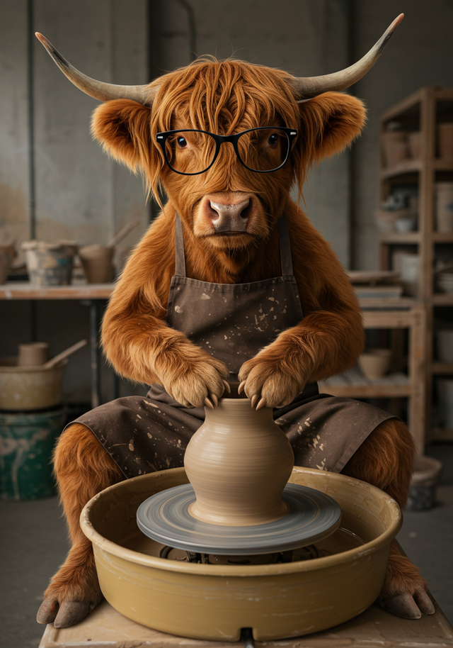 Highland Cow Pottery Pal Framed Canvas