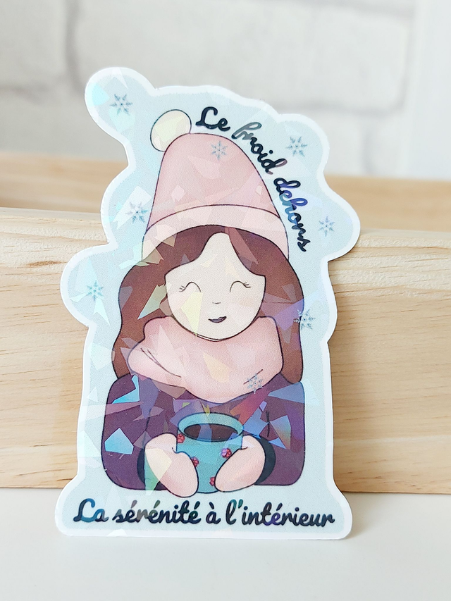 Stickers illustrés "Le froid dehors, la sérénité dedans" | Autocollants colorés à l’unité