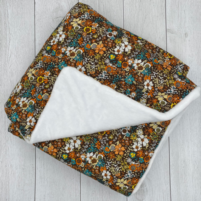 Couverture épaisse fleur marron / blanche