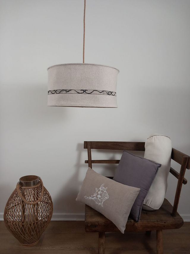 Abat-jour en chanvre peint à la main- Suspension diamètre 45 cm