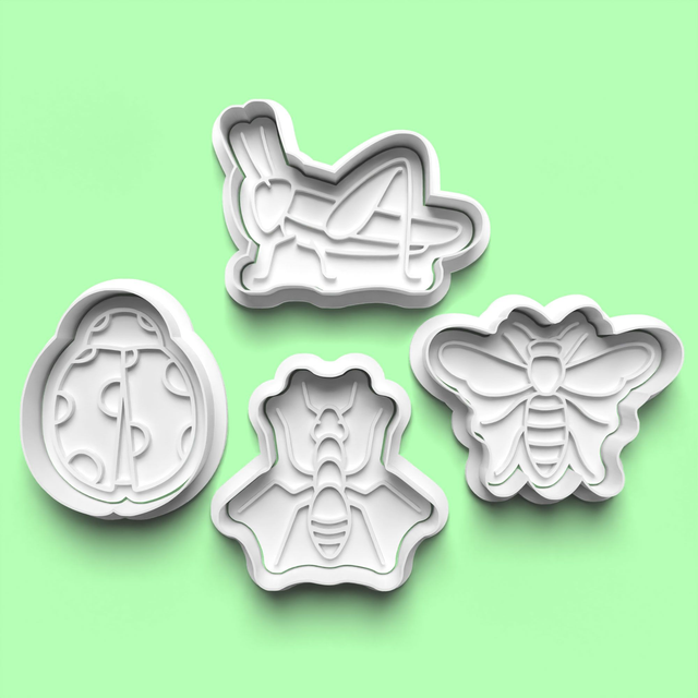 Small Bugs Cookie Cutter Embosser Set of 4 Cutters & Stamps Biscuit Mould Debossed Sugar Biscuits