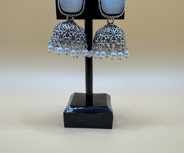 White stone oxidised Jhumkas 