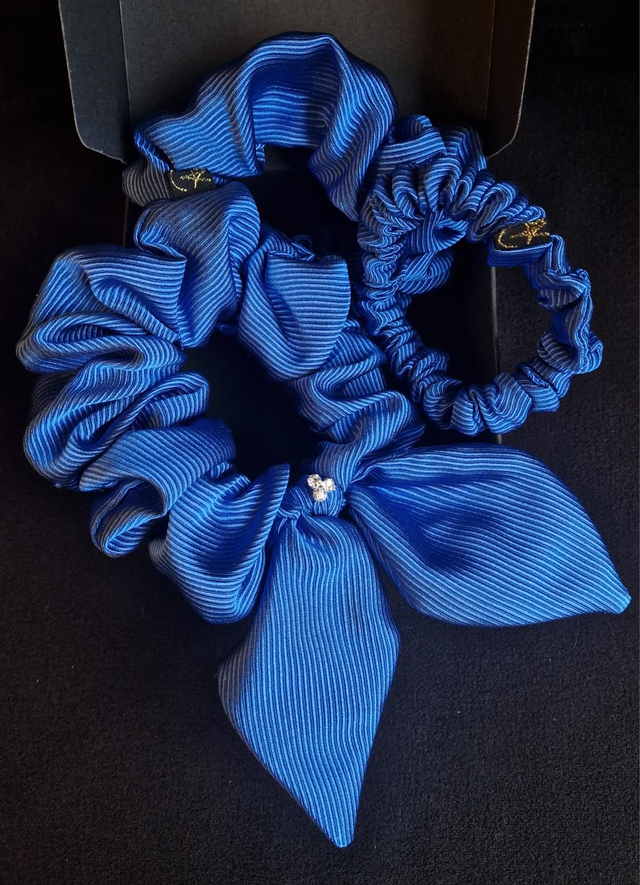 LUXURIOUS 100% SILK SCRUNCHIES SET COBALT