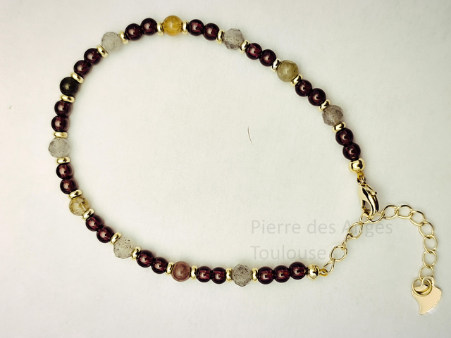 Bracelet - Lithothérapie - Pierre naturelle - Tourmaline, Grenat et Labradorite