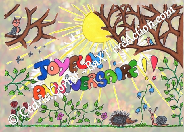 Carte postale à colorier  (Ref Joyeux Anniversaire 3)