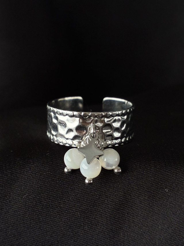 Bague réglable martelée Étoile Perlée Argenté 