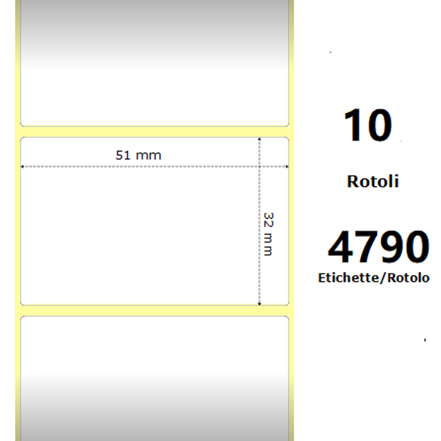White 51x32mm | 4790 Et/Rotolo Z-1000D |  2x1.3x3 Core |  10 Rolls