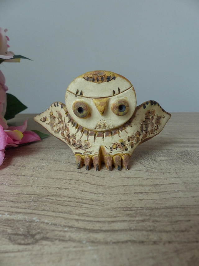 Chouette en céramique au sel signée Jacky Coville – Pièce artisanale française de l’atelier de Biot, objet de collection rare