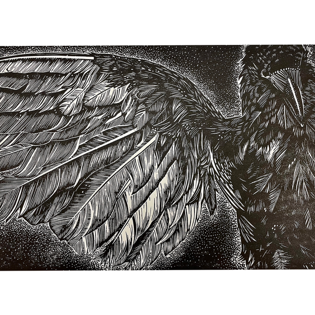 Linocut: Crow