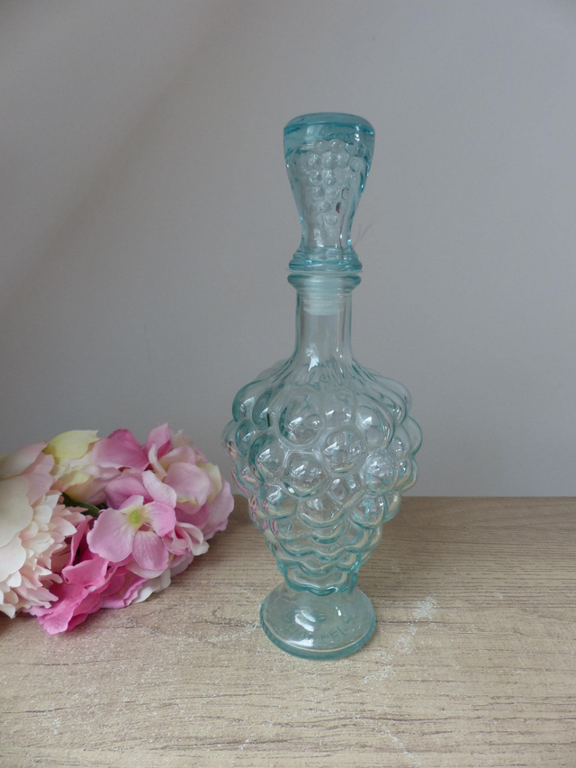 Carafe à vin italienne, bouteille en verre aqua raisins, bouteille grappes de raisins, Mod Dep Italie, souvenir saison vendanges, déco bar