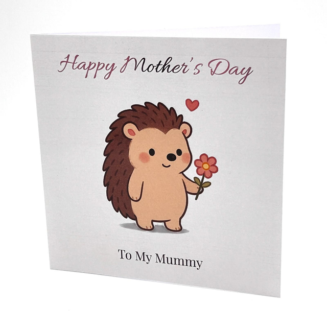 Personalised Foiled Mother’s Day Card - Hedgehog Flower - Mummy or Custom Name