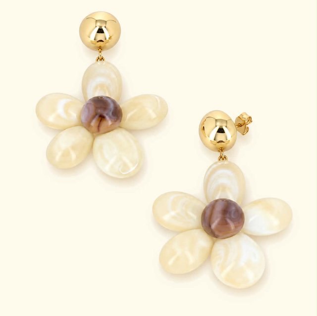 Bijoux Bohm boucles d’oreilles fleur beige marron 