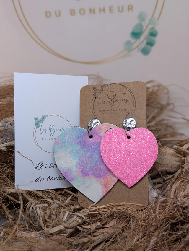 Boucles d'oreilles Asymétrique rose paillettes pastel m126