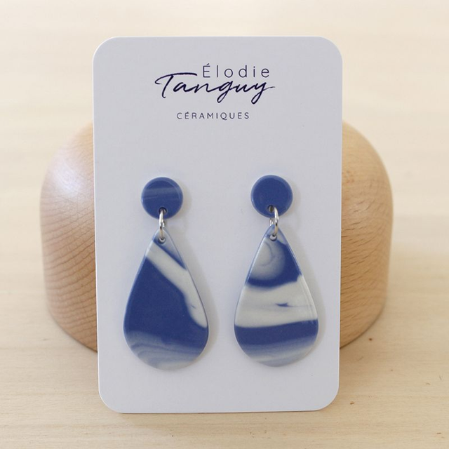Boucles d’oreilles en porcelaine – Gouttes - Bleu - Brillant
