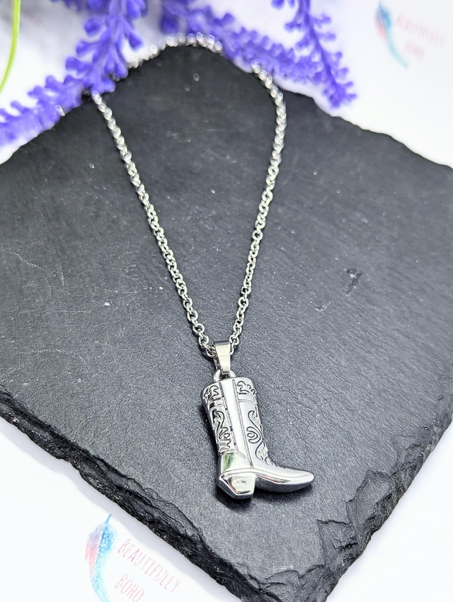 Stainless Steel Necklace with Cowboy Boot Pendant 