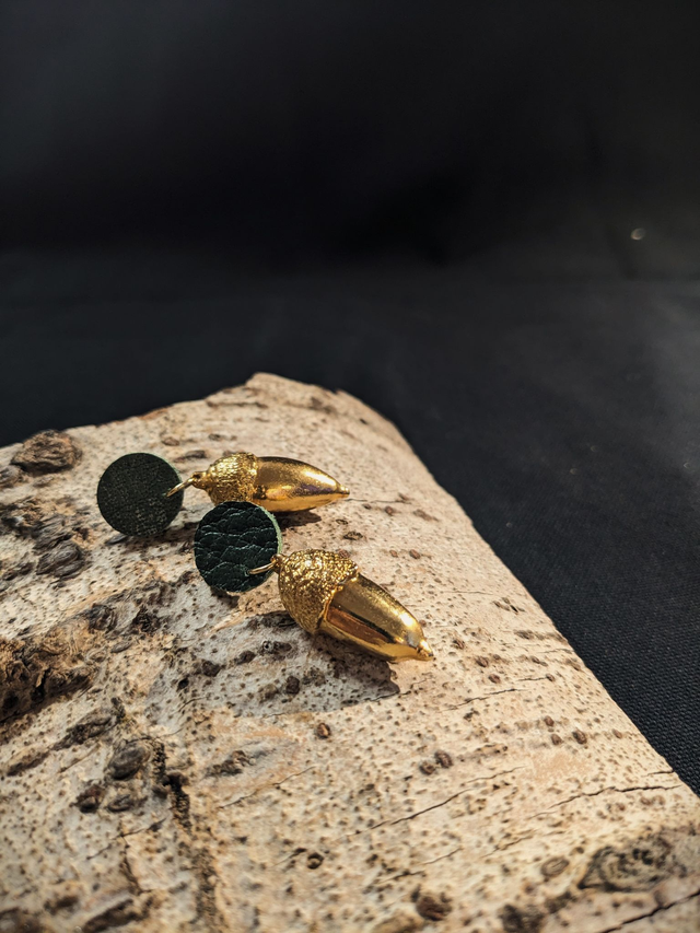 Aglan - Pendants Ronds Glands Or 24k, Cuir