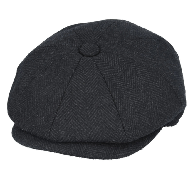 Newsboy Cap Black Herringbone 