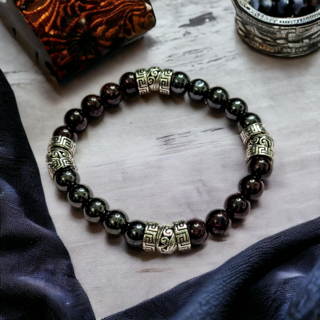 Chasse la négativité /Bracelet en Hématite et Grenat 